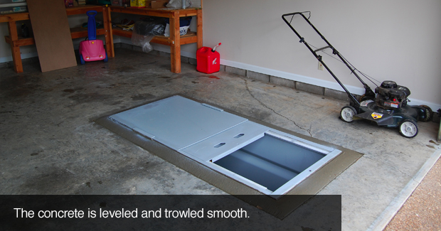 Concrete is leveled and troweled smooth